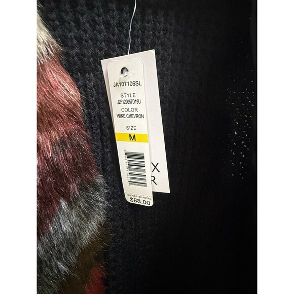 NWT JOSEPH A Longline Open Front Faux Fur Sleeveless Cardigan Womens M Chevron - Picture 4 of 15